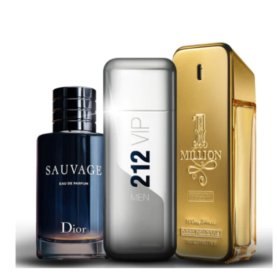 Kit 3 Perfumes Masculinos Importados (100ml) - 1 million | 212 vip | Sauvage dior - [QUEIMA DE ESTOQUE NATAL]